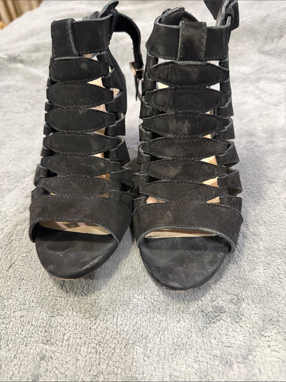 Vince Camuto Black Suede Strappy Cutout Heels